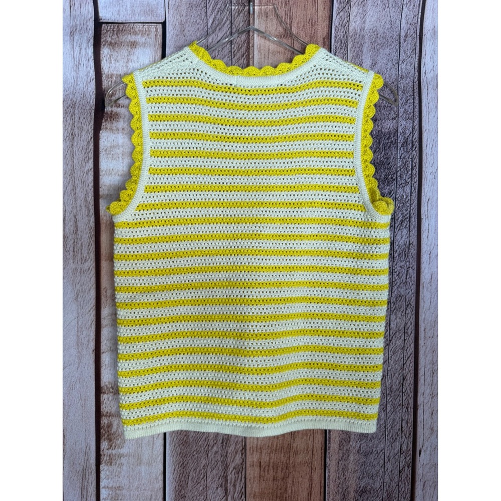 Boden Crochet Open Knit Sweater Tank Scallop Yellow White Summer Resort Small - Picture 2 of 8